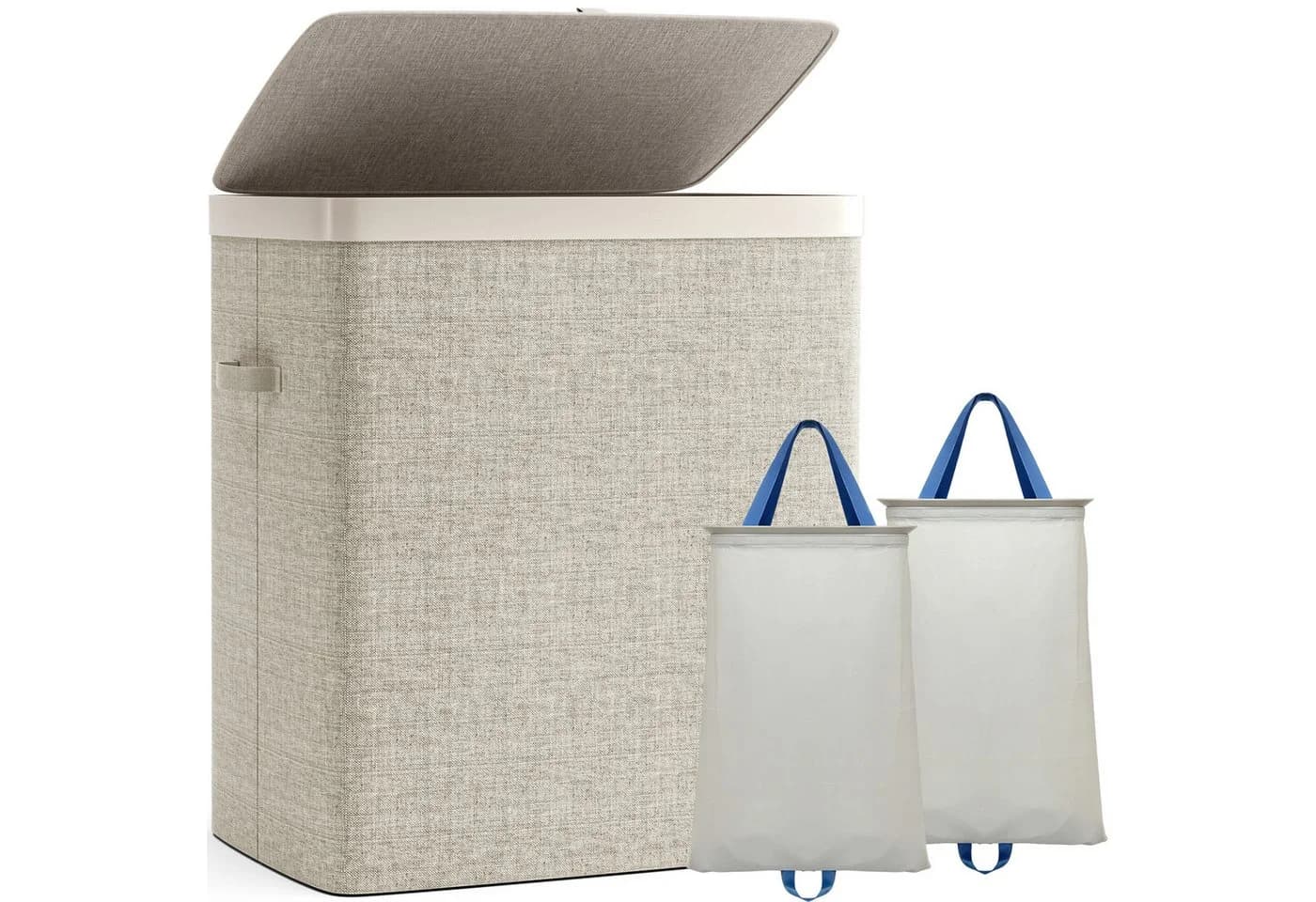 Hausright Wäschekorb 100L mit Deckel 2 Fächer beige braun - Bild 2