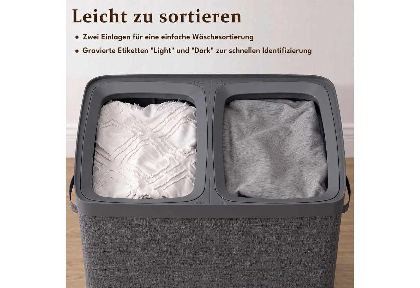 Hausright Wäschekorb 100L Grau mit Deckel & 2 Fächern - Bild 3