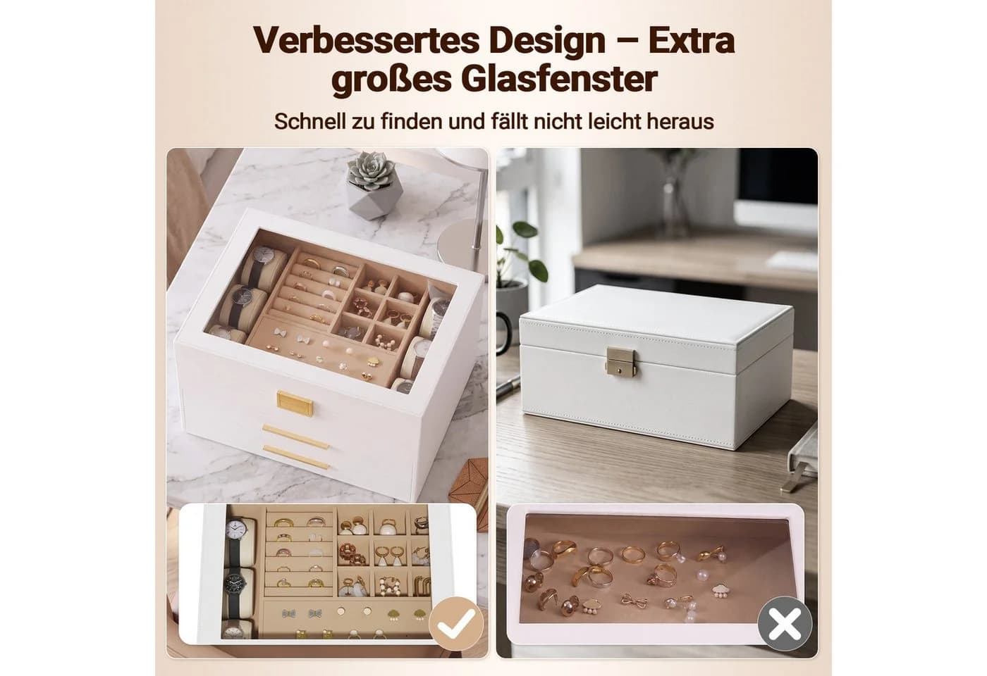 Hausright Schmuckkasten 3 Ebenen mit Glasdeckel und 2 Schubladen Weiß/Schwarz - Bild 4