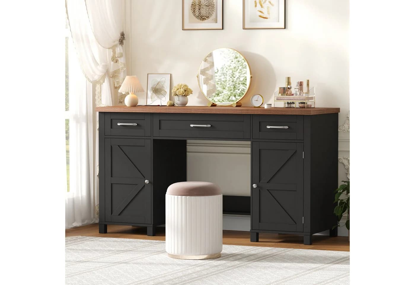 Homfa Schreibtisch mit Steckdose und Schubladen 150 cm Schwarz - Bild 5