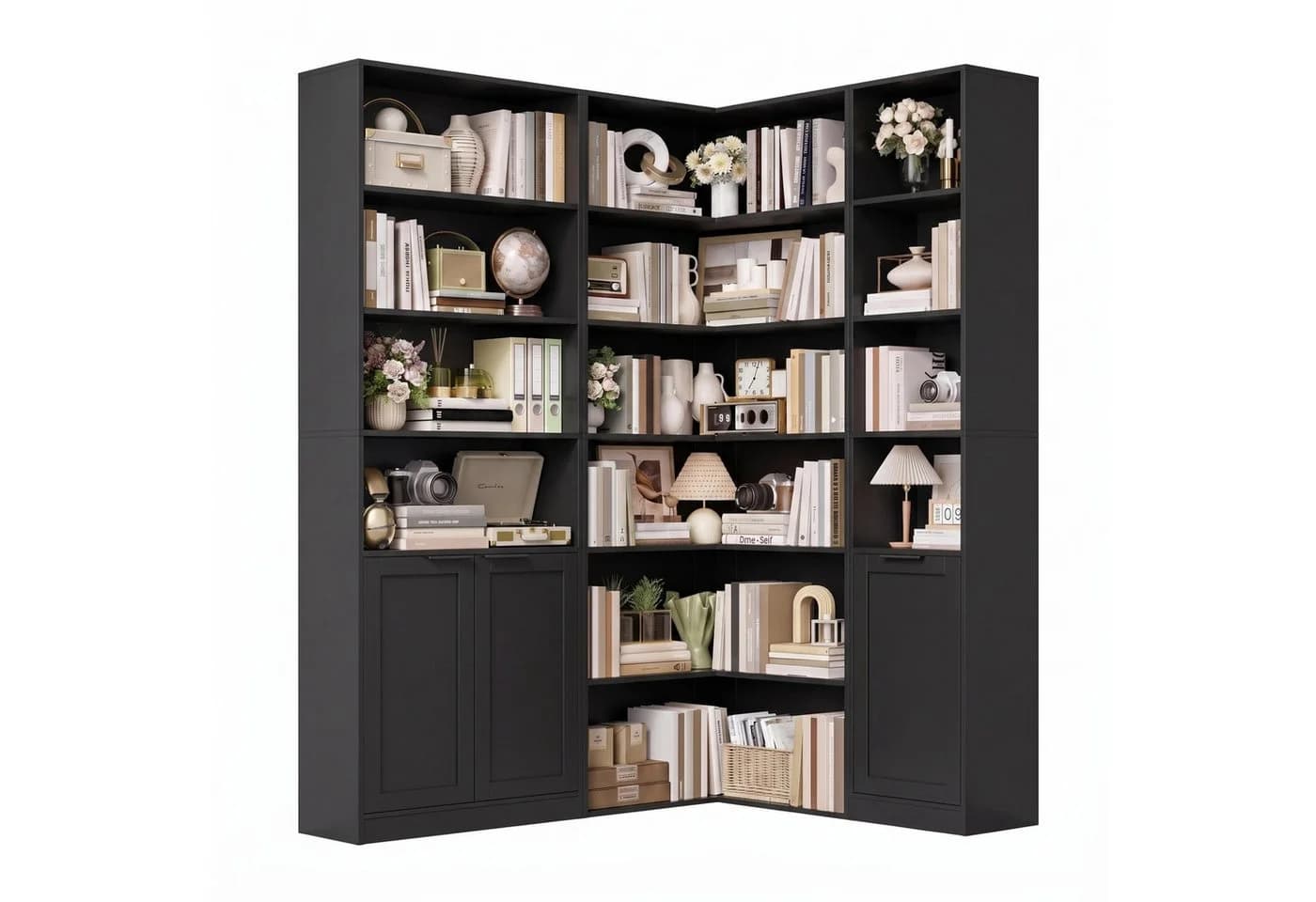 Homfa Bücherregal-Set 3-tlg. mit Türen Schwarz - Bild 2