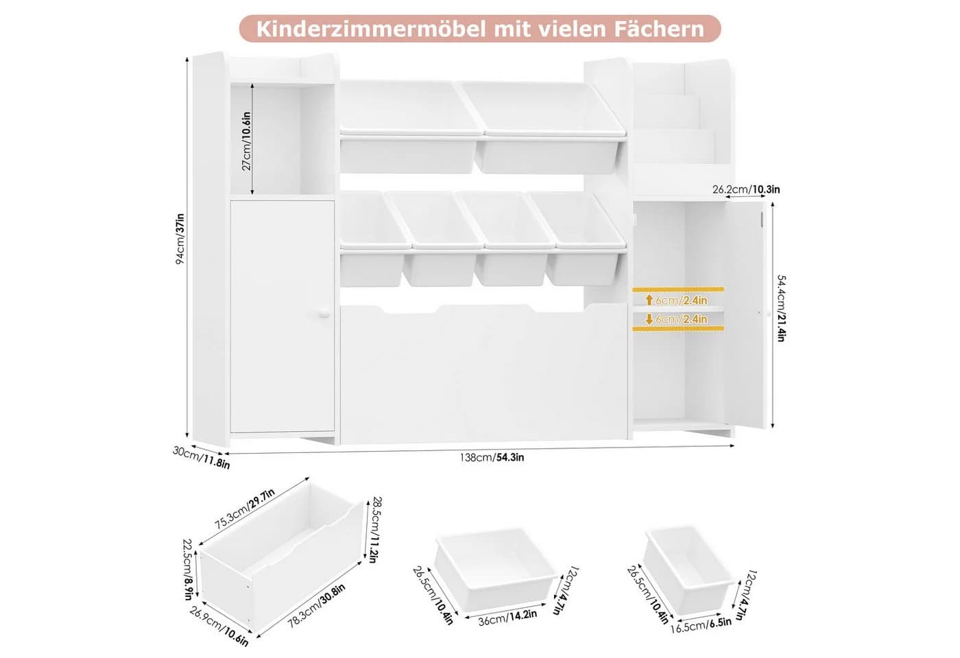 Homfa Kinderregal mit Boxen und Schubladen Weiß/Rosa - Bild 3