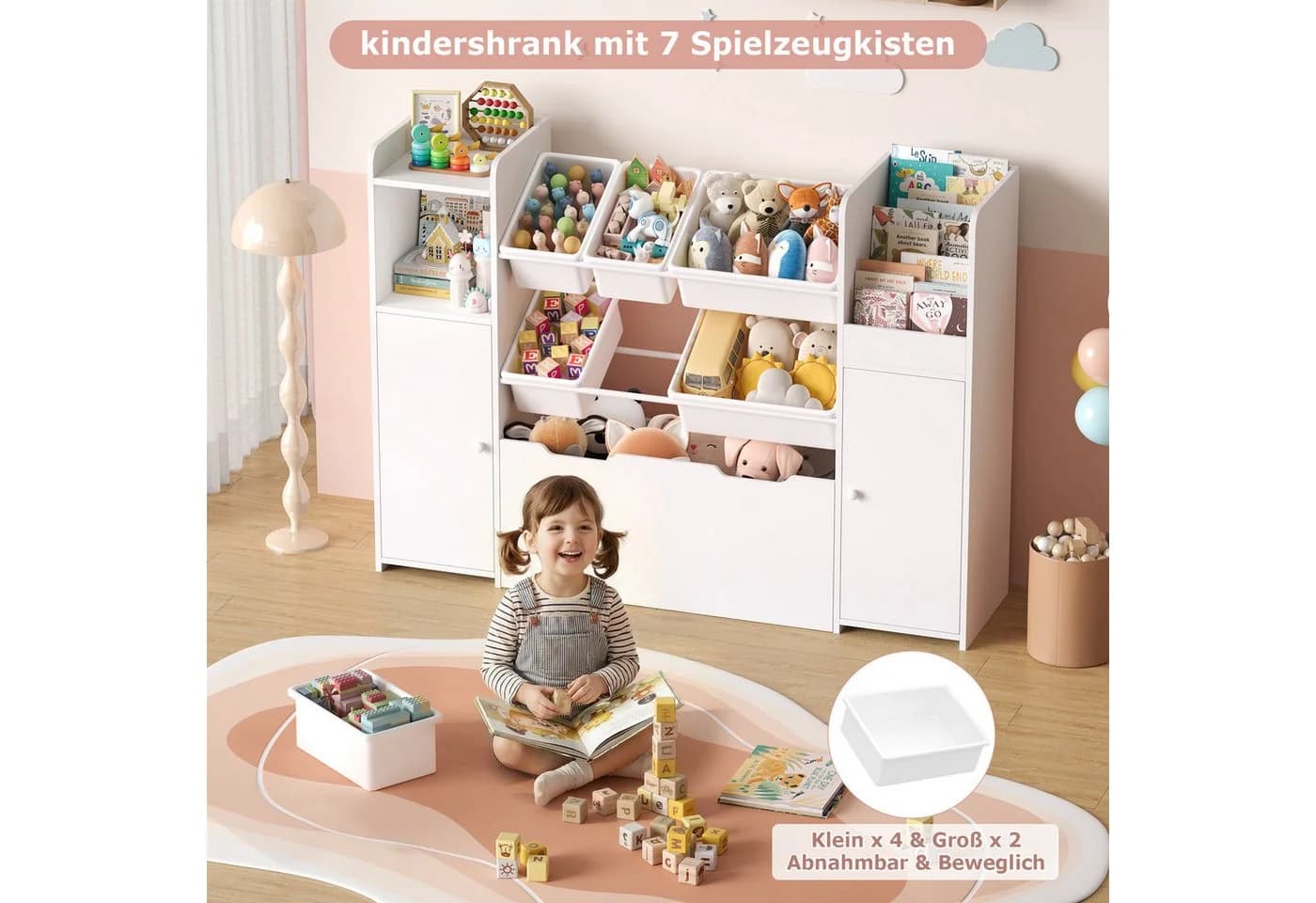 Homfa Kinderregal mit Boxen und Schubladen Weiß/Rosa - Bild 4