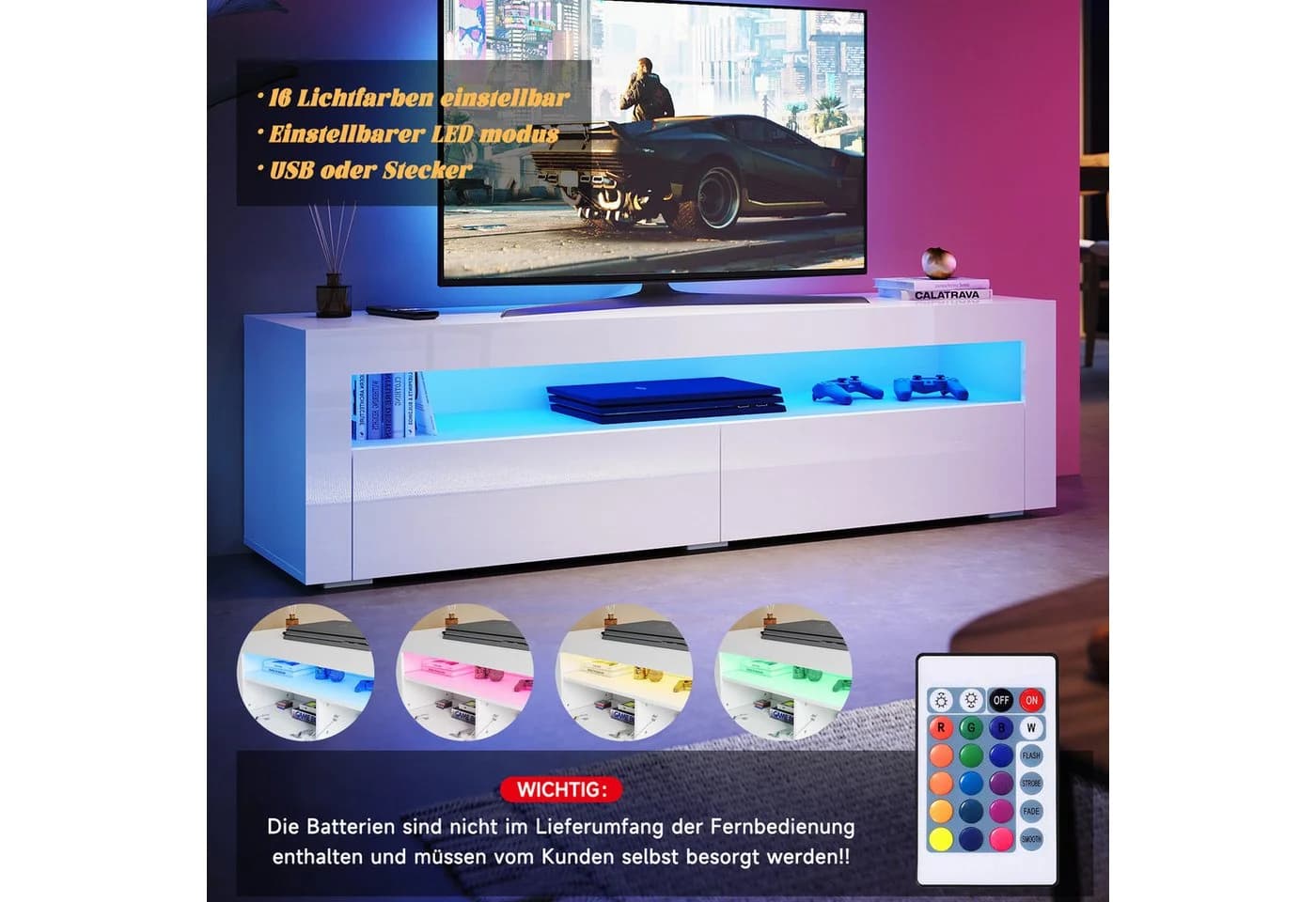 Moderner TV-Schrank in Weiß oder Schwarz - Bild 4