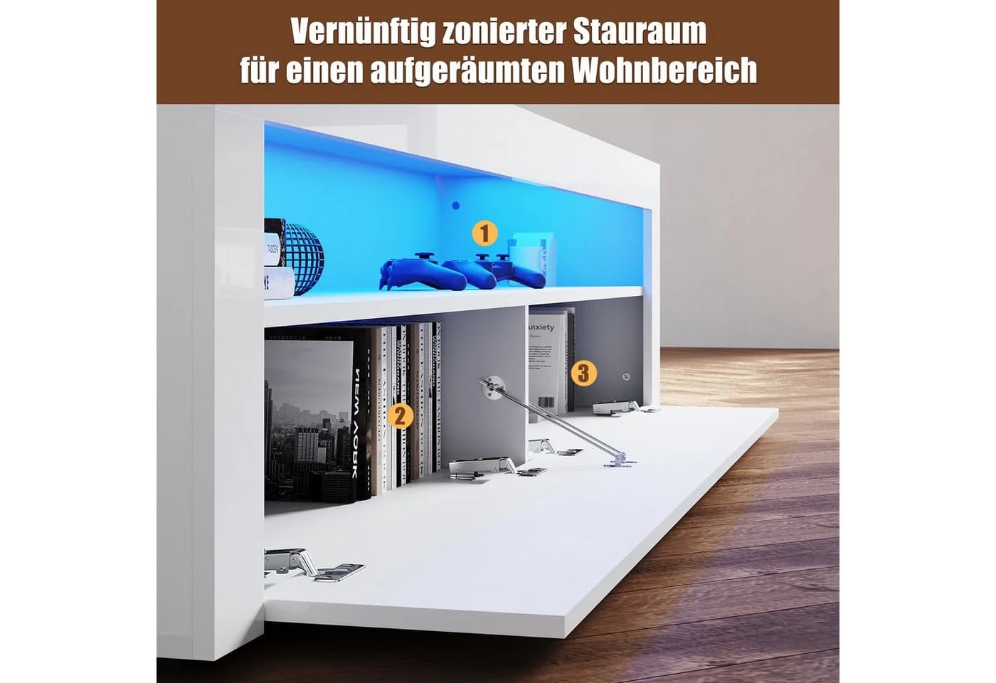 Moderner TV-Schrank in Weiß oder Schwarz - Bild 5