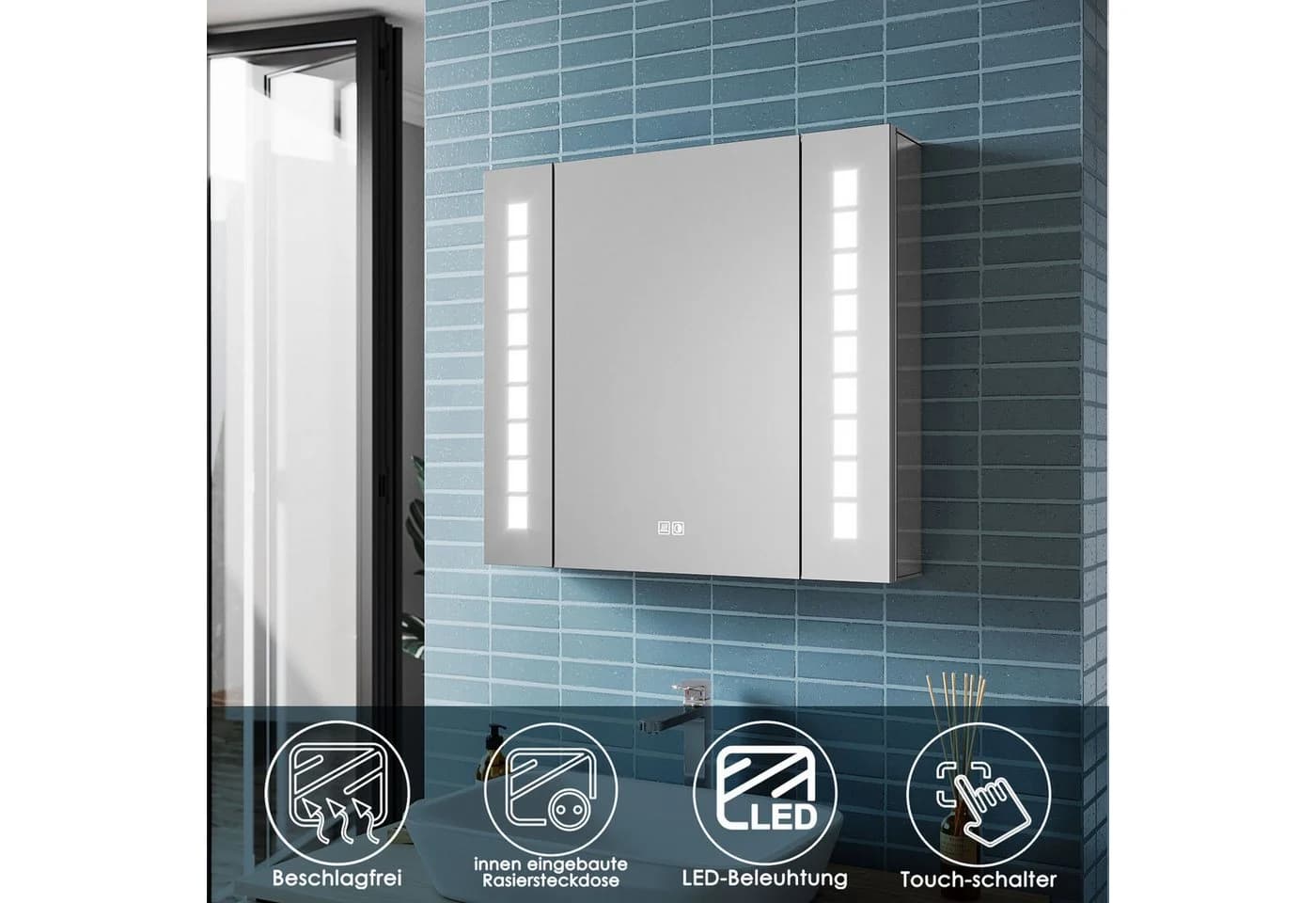 SONNI Badezimmerspiegelschrank Aluminium mit LED & Steckdose