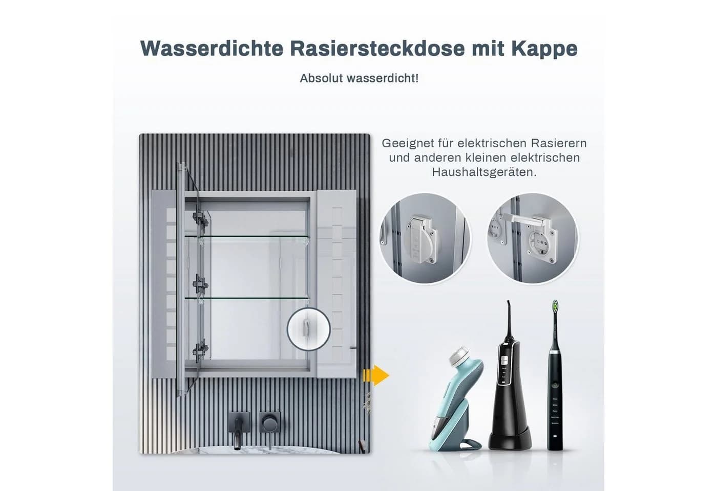 SONNI Badezimmerspiegelschrank Aluminium mit LED & Steckdose - Bild 4