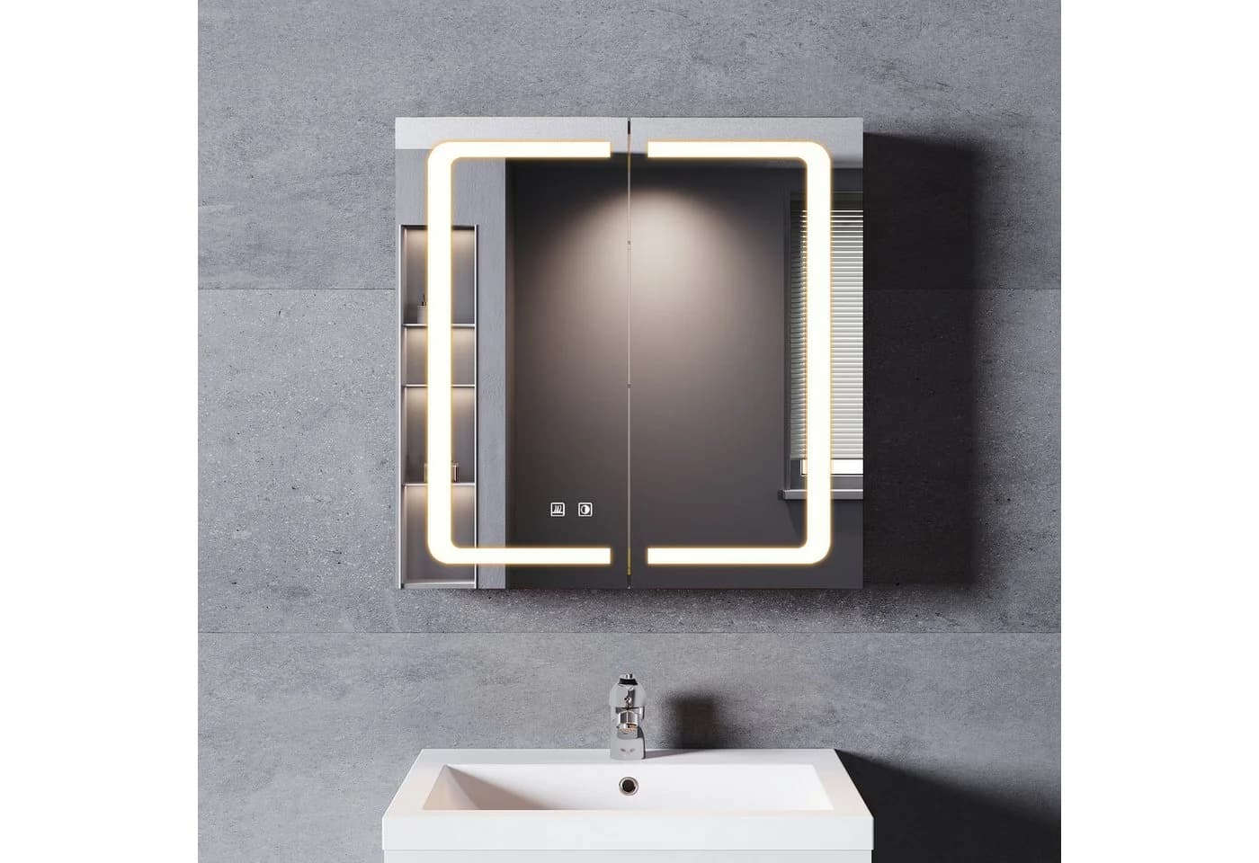 SONNI Badezimmerspiegelschrank Aluminium 65 cm Touch-Beleuchtung - Bild 2