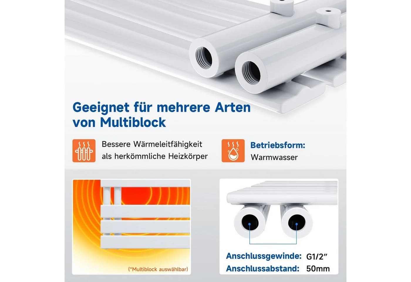 SONNI Badheizkörper Weiß Handtuchtrockner Flach Badheizkörper - Bild 4