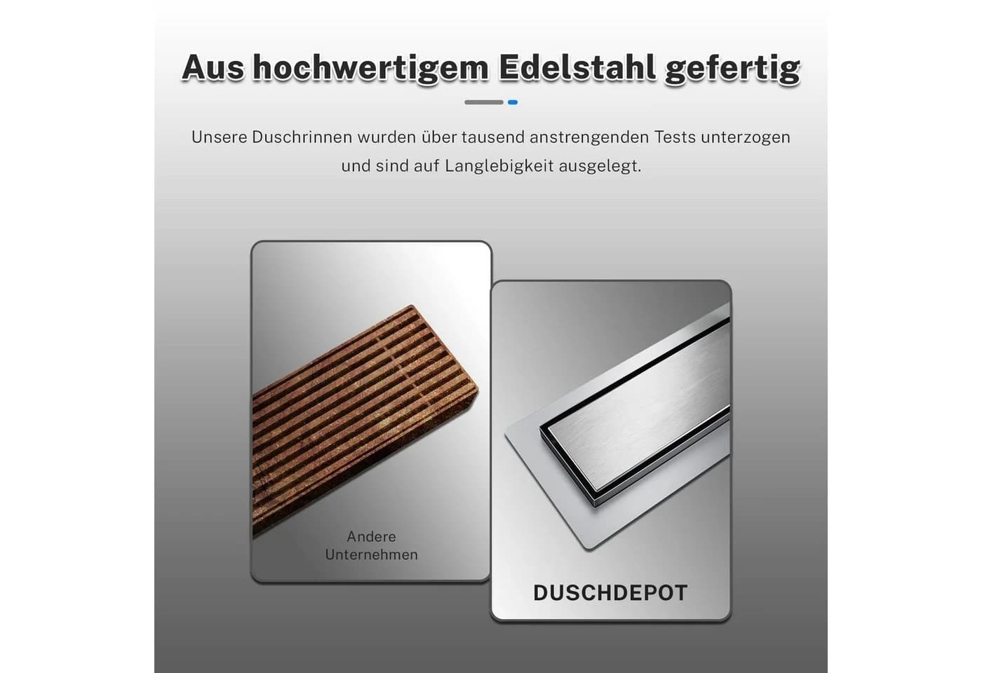 SONNI Duschrinne Edelstahl 70 cm Komplettset Befliesbar Bodenablauf Flach