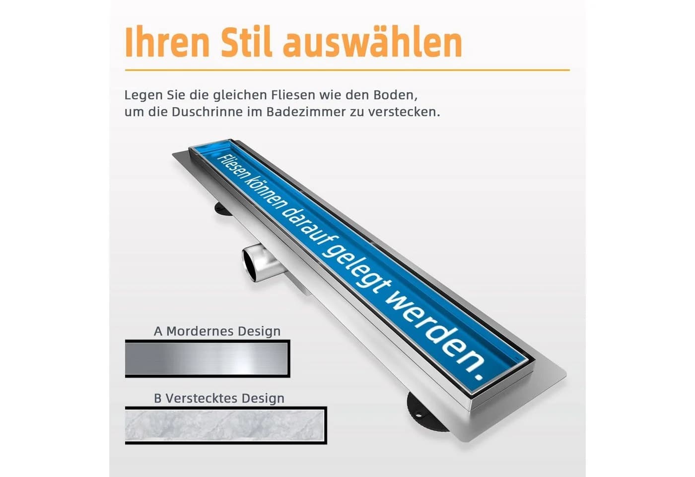 SONNI Duschrinne Edelstahl 2-in-1 Design befliesbar