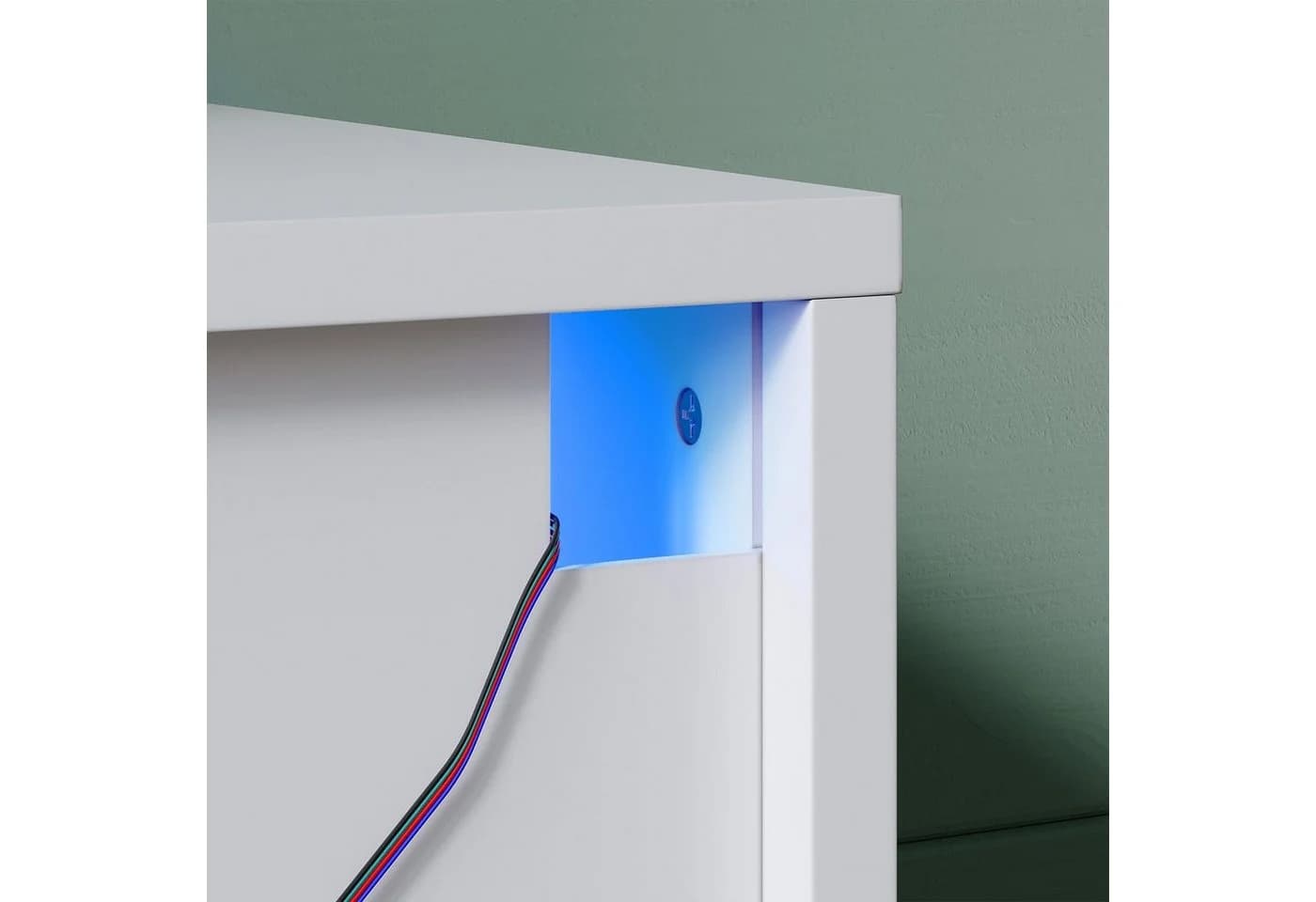 SONNI Nachtkonsole Nachttisch mit LED-Beleuchtung, Schublade 45x35xH46.5cm, Nachtkommode Weiß Hochglanz - Bild 3