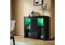 SONNI Sideboard mit LED Beleuchtung 90x35x83cm Weiß/Schwarz Hochglanz Bild 4