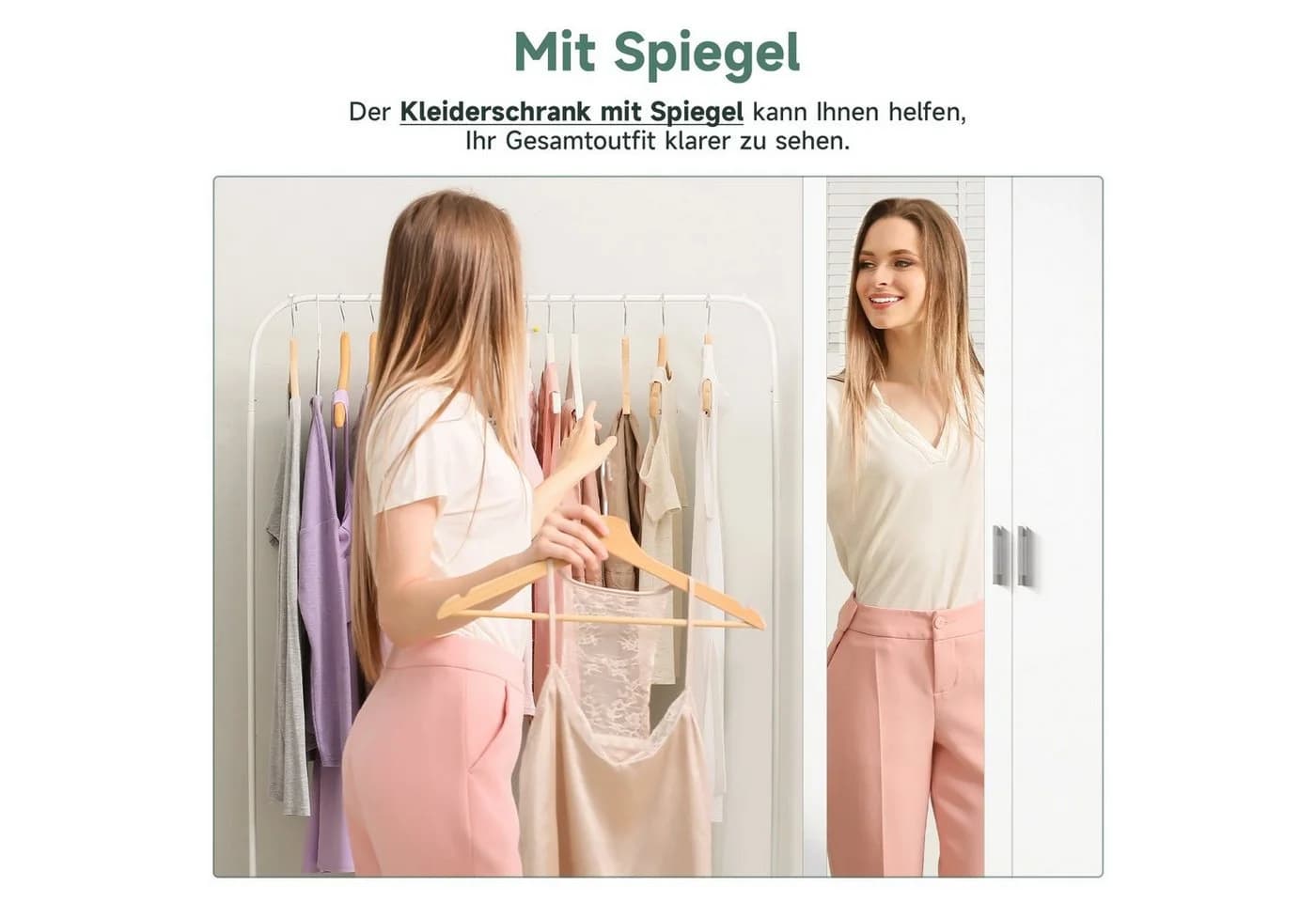 SONNI Kleiderschrank mit Spiegel und Soft-Close Hochglanz Weiß - Bild 3