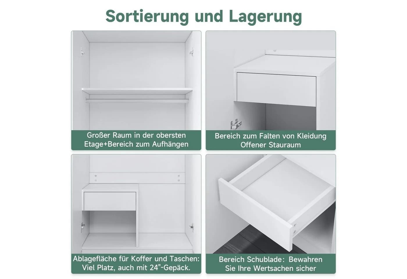 SONNI Kleiderschrank mit Spiegel und Soft-Close Hochglanz Weiß - Bild 4
