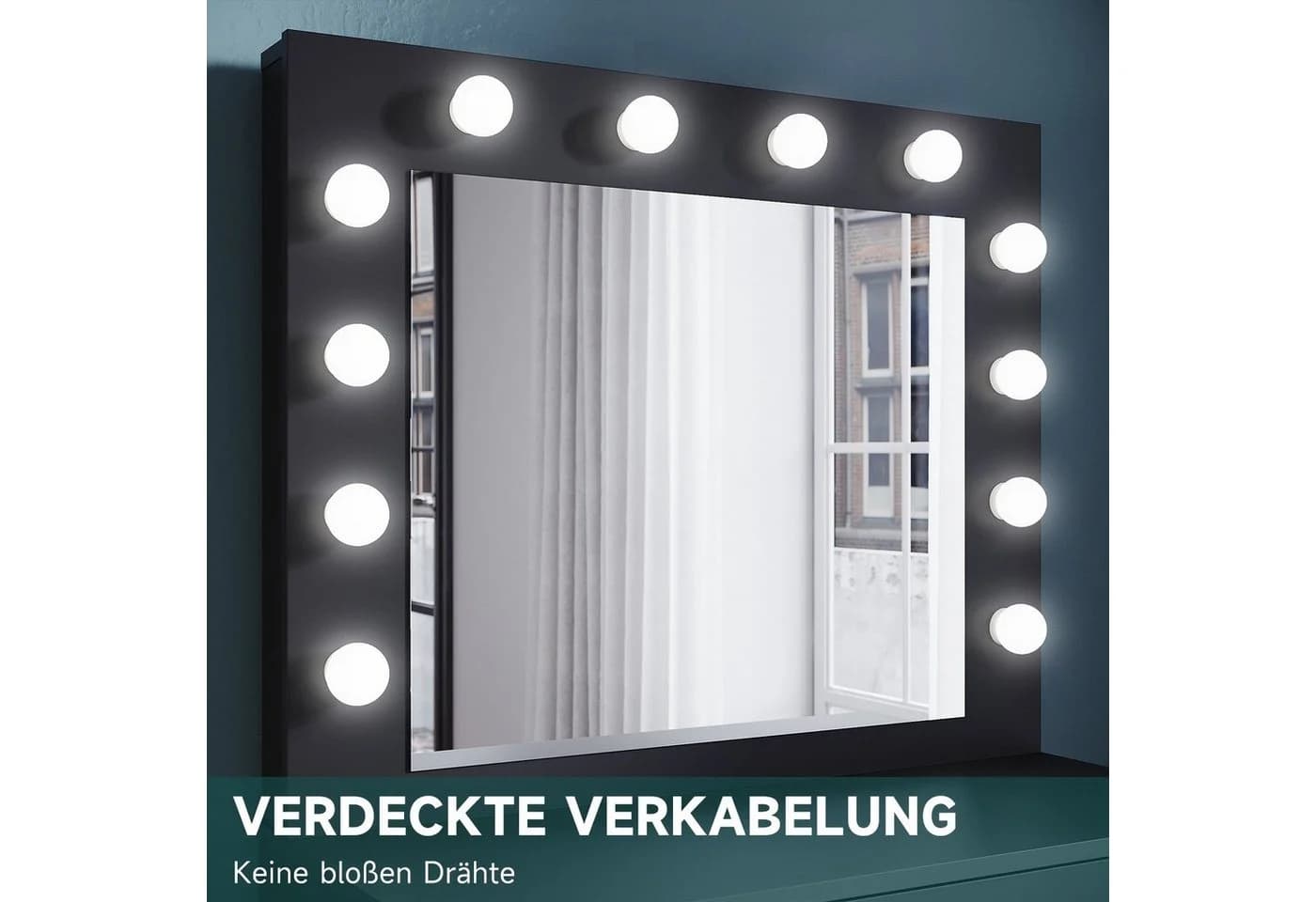 SONNI Schminktisch Schwarz/Weiß mit LED-Beleuchtung - Bild 3