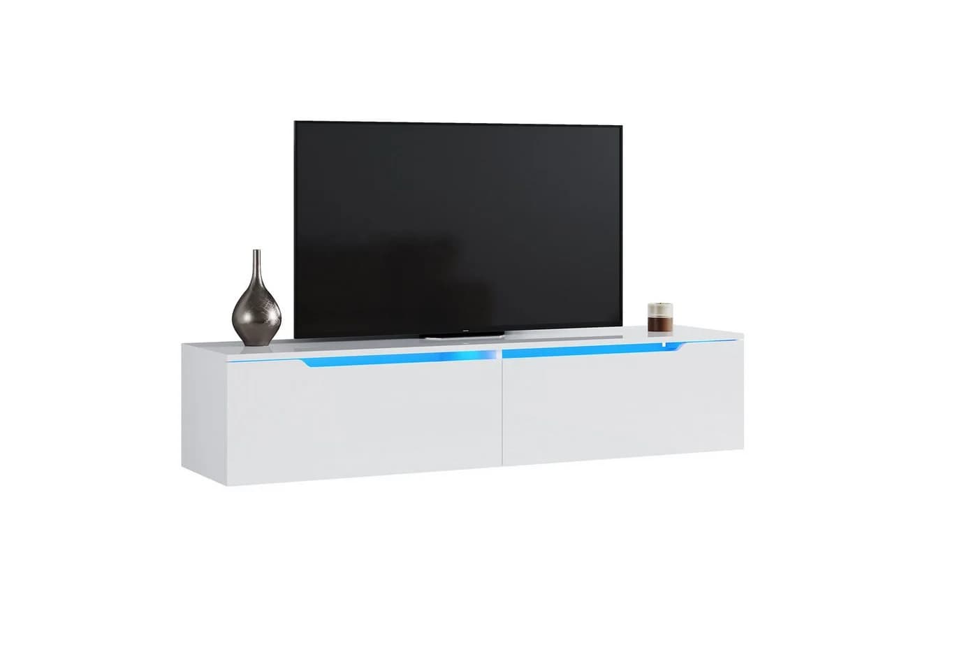 SONNI TV-Schrank Lowboard Weiß Hochglanz 140 cm mit LED-Beleuchtung - Bild 2