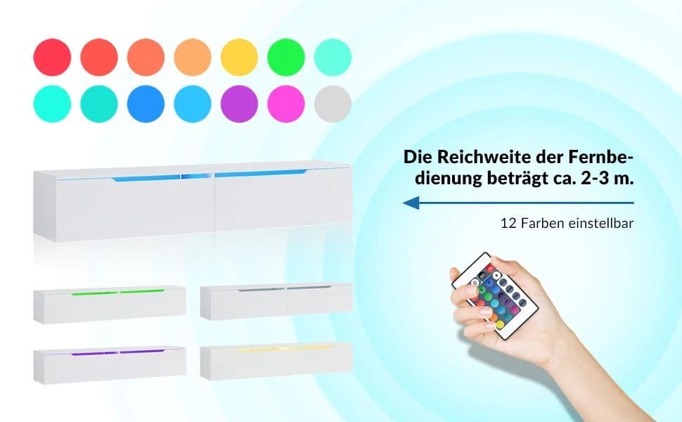 SONNI TV-Schrank Lowboard Weiß Hochglanz 140 cm mit LED-Beleuchtung - Bild 4