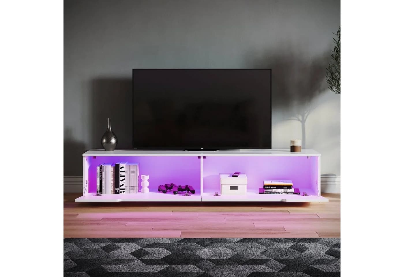 SONNI TV-Schrank Weiß LED-Lichteffekte 160/180x35x30cm