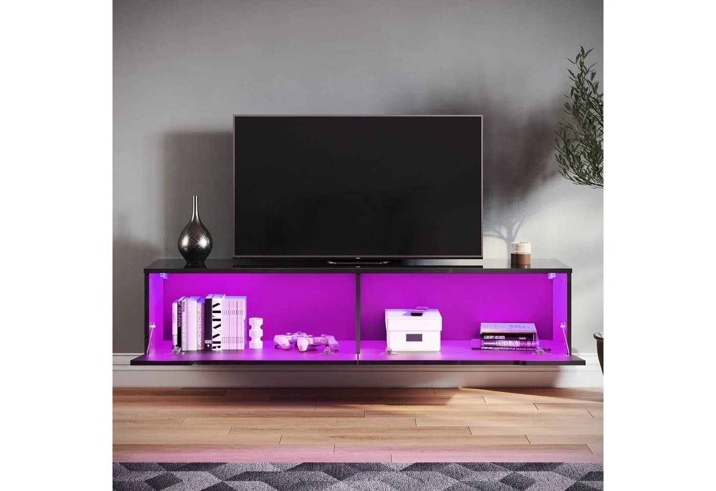 SONNI TV-Schrank Schwarz Hochglanz mit LED-Beleuchtung - Bild 4