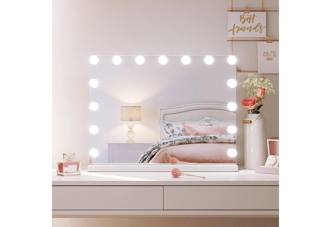 SONNI Schminkspiegel Kosmetikspiegel Hollywood Spiegel 3 einstellbare Leuchten 58x45.5cm