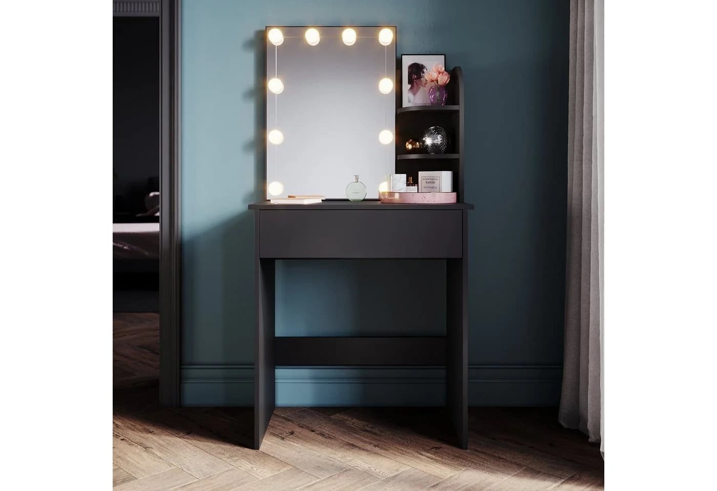 SONNI Schminktisch mit dreifarbig beleuchtetem Schminkspiegel, platzsparend