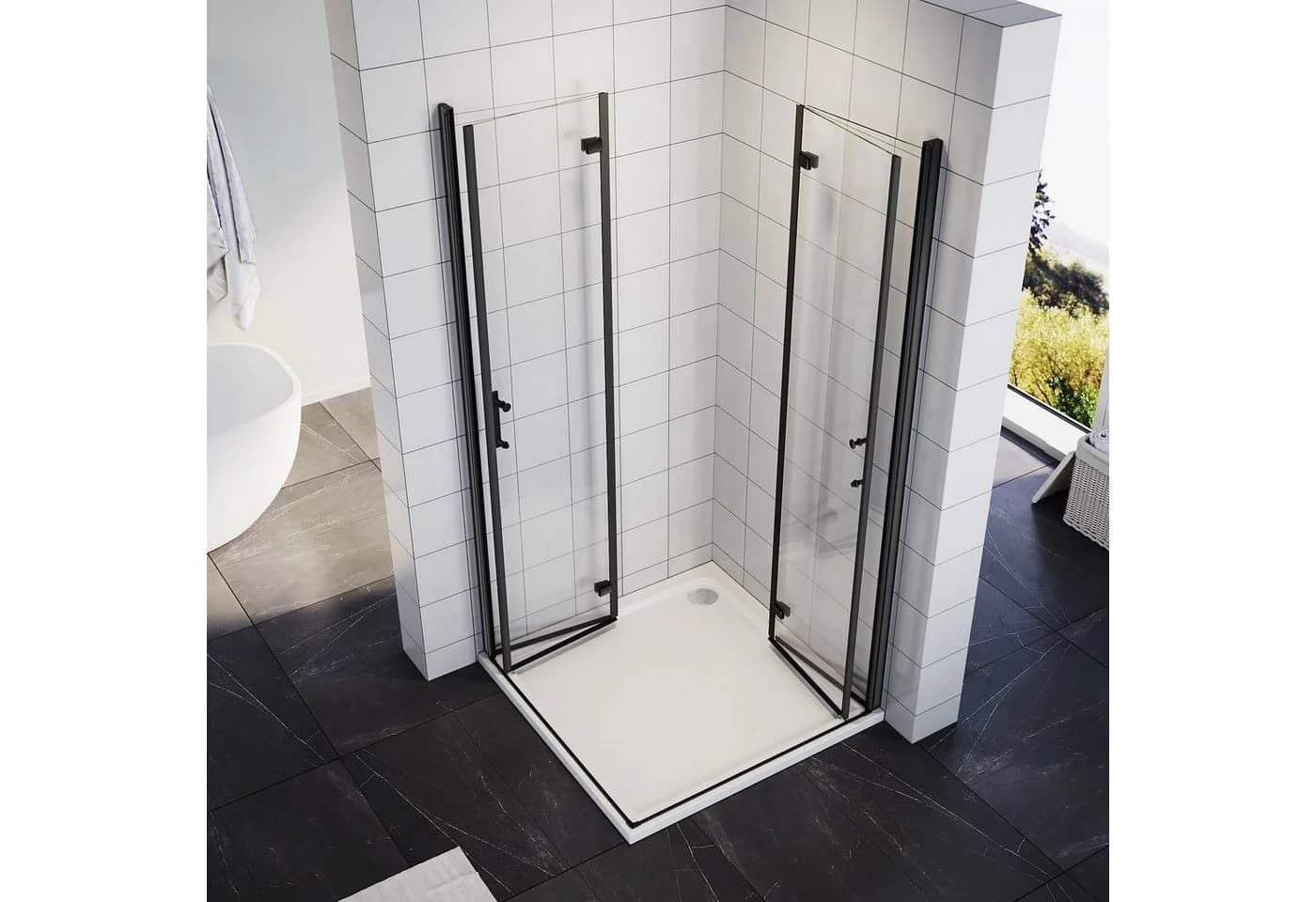SONNI Eckdusche Schwarze Eck-Duschabtrennung, Zweiseitige Nanobeschichtung, Multi-Size, 80x80 cm - Bild 4