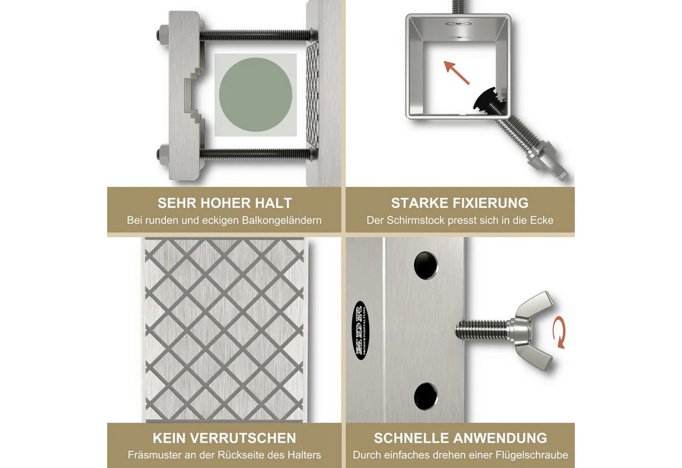 KDR Produktgestaltung Sonnenschirmhalter Edelstahl Balkongeländer - Bild 4