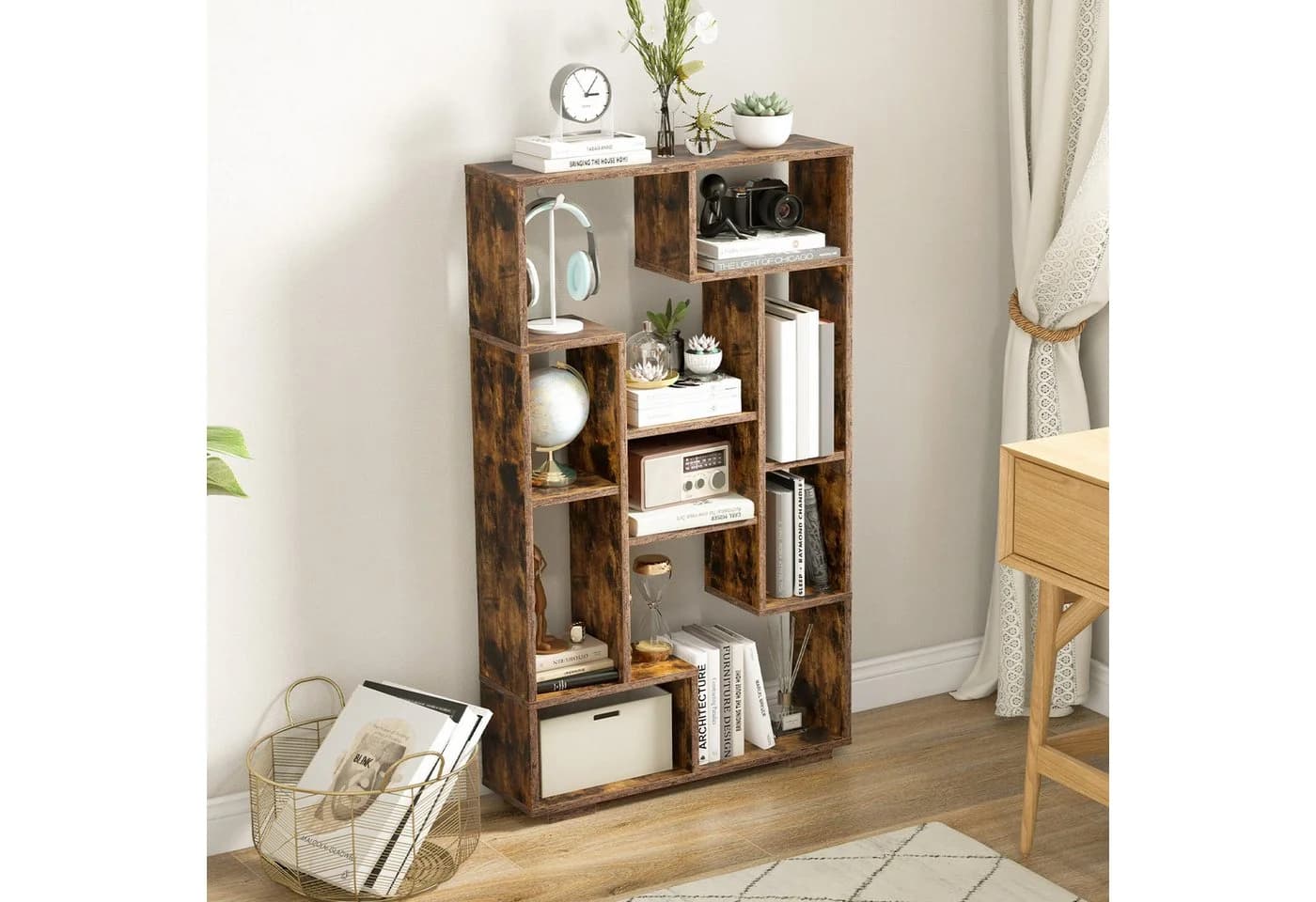 COSTWAY Bücherregal Holz 9 Fächer Raumteiler Geometrisch 70x20x120cm - Bild 4