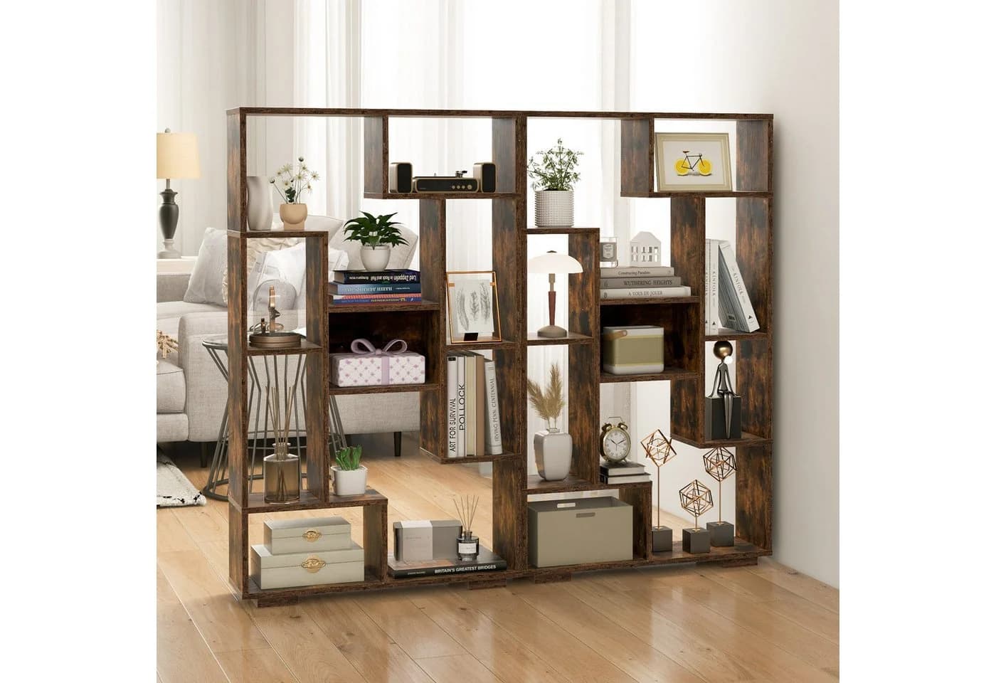 COSTWAY Bücherregal Holz 9 Fächer Raumteiler Geometrisch 70x20x120cm - Bild 5