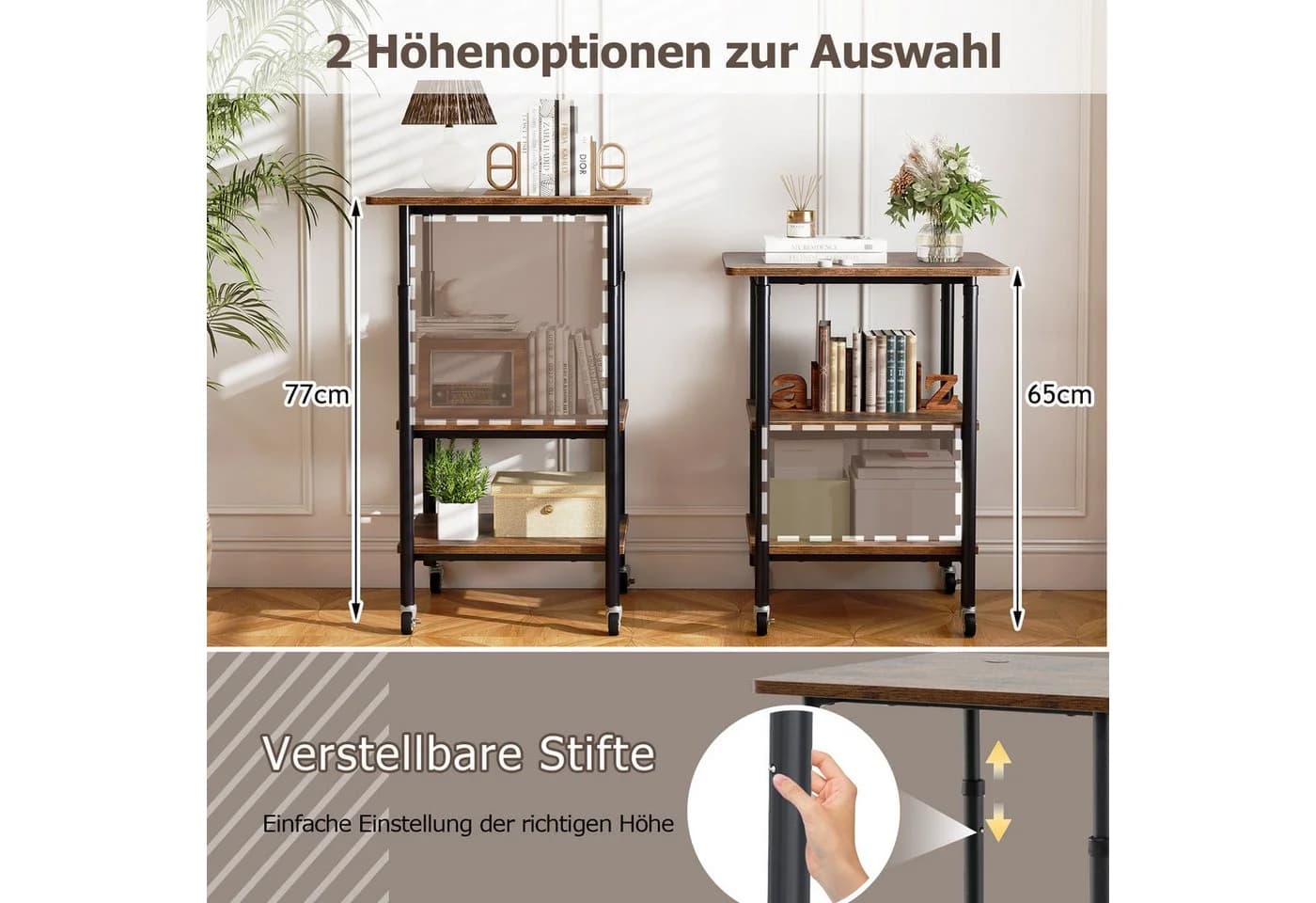 COSTWAY Druckertisch mit Rollen 3-stufiger Druckerständer höhenverstellbar - Bild 3