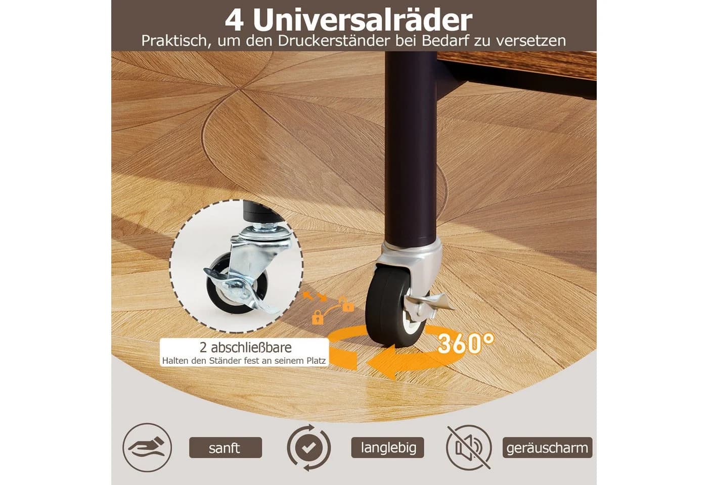COSTWAY Druckertisch mit Rollen 3-stufiger Druckerständer höhenverstellbar - Bild 5