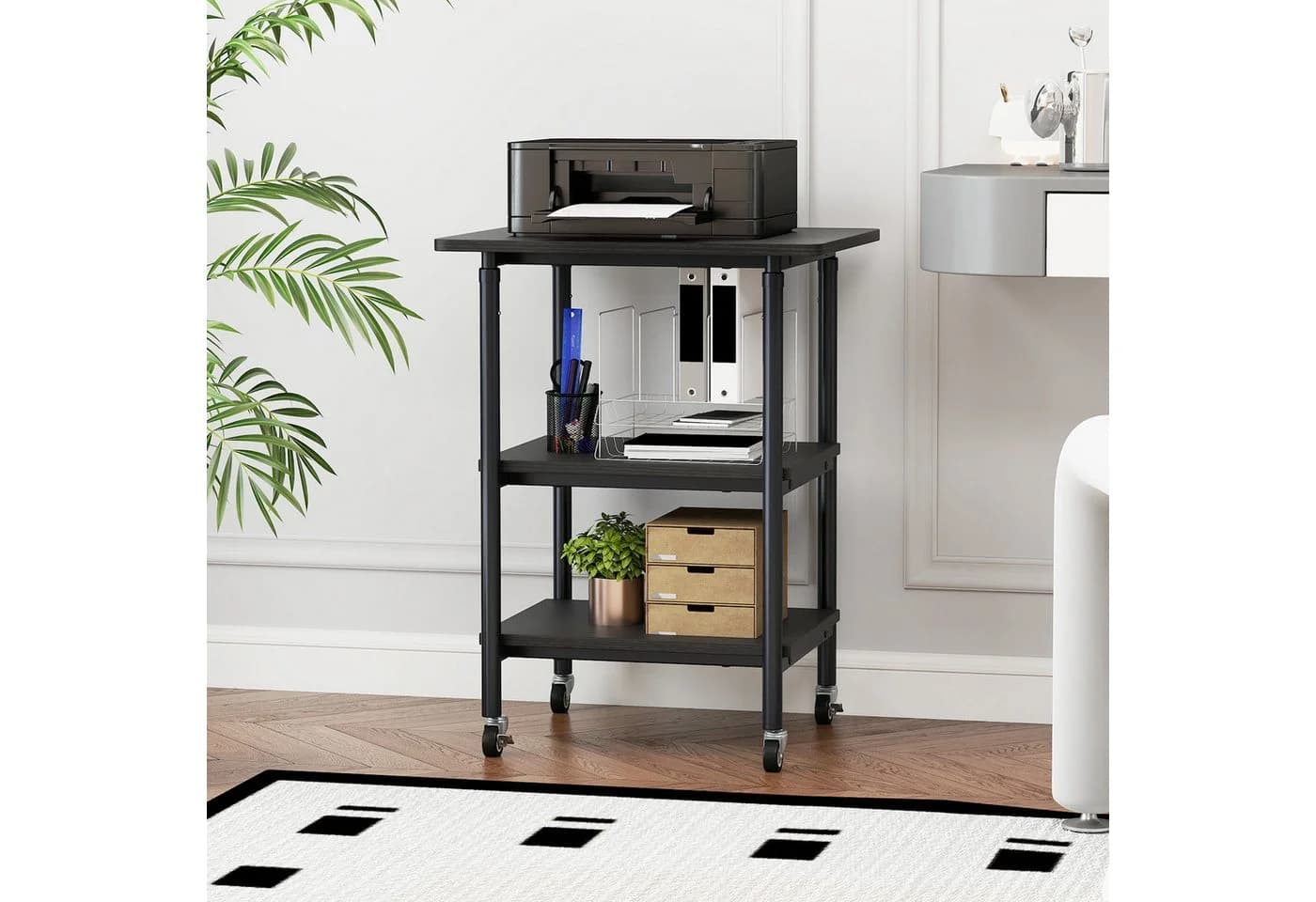 COSTWAY Druckertisch höhenverstellbar mit Rollen Rustikal Braun