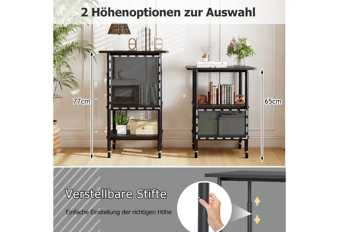 COSTWAY Druckertisch höhenverstellbar mit Rollen Rustikal Braun - Bild 3