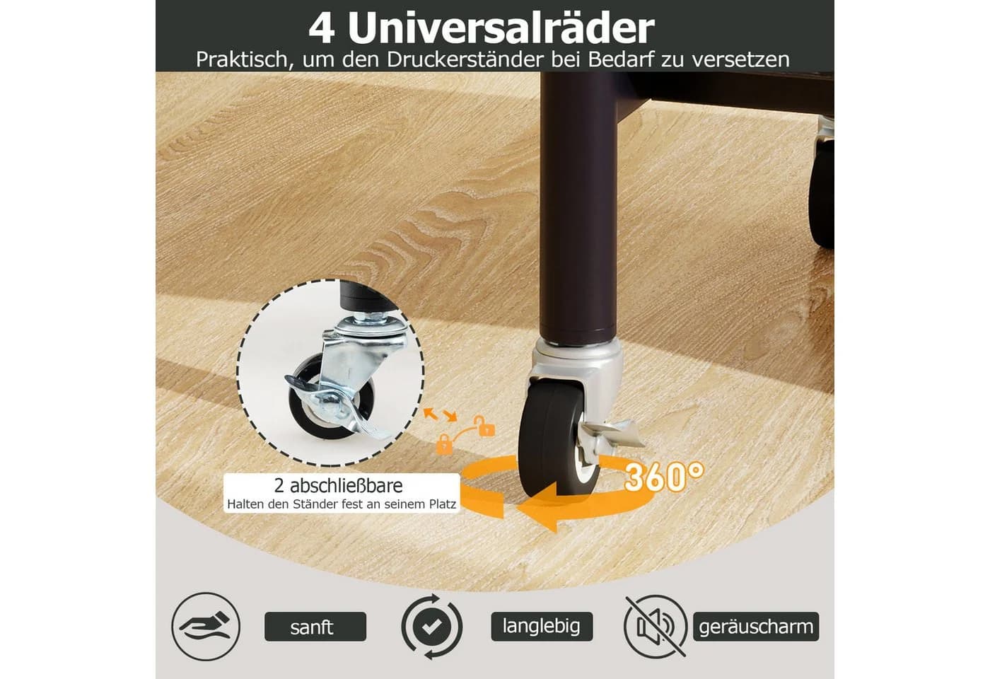 COSTWAY Druckertisch höhenverstellbar mit Rollen Rustikal Braun - Bild 5