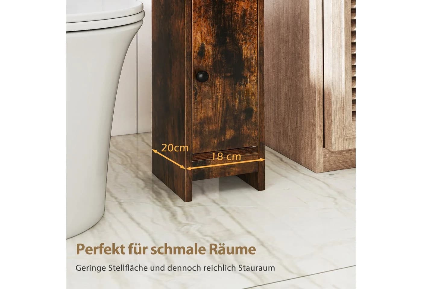 COSTWAY Badkommode Braun Badezimmerschrank schmal verstellbare Ablagen - Bild 4