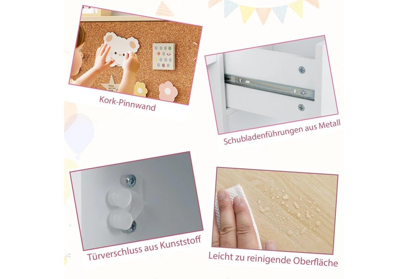COSTWAY Kinderschreibtisch-Set mit Stuhl, Schubladen, ab 3 Jahren - Bild 4
