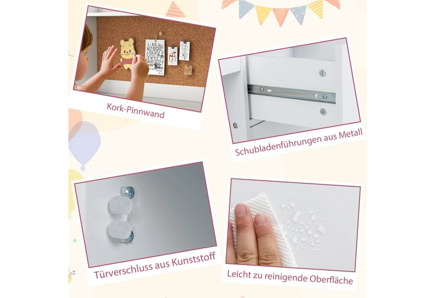 COSTWAY Kinderschreibtisch mit Stuhl Set, mit Schubladen, ab 3 Jahre - Bild 4