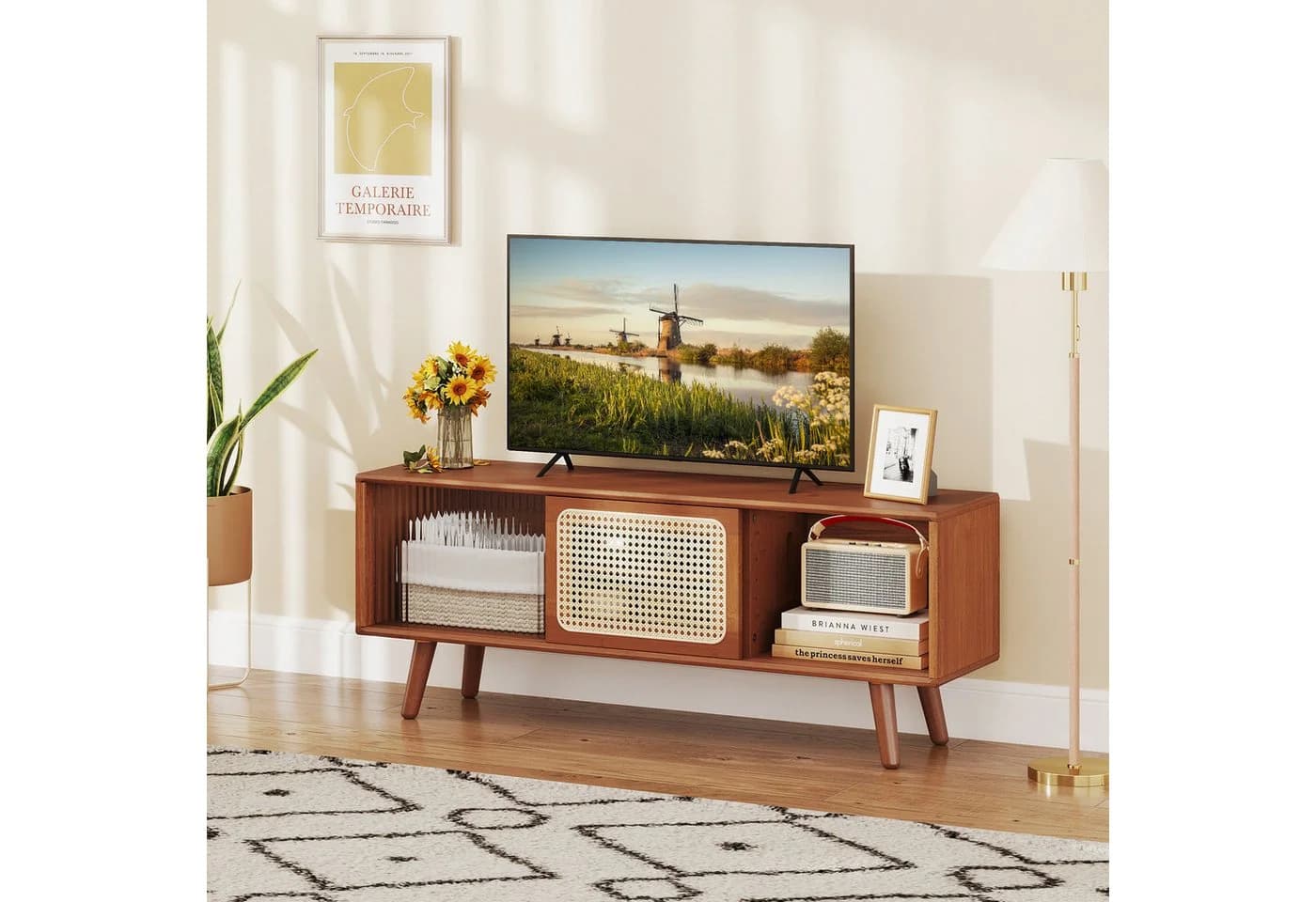 COSTWAY TV-Schrank Braun Bambus