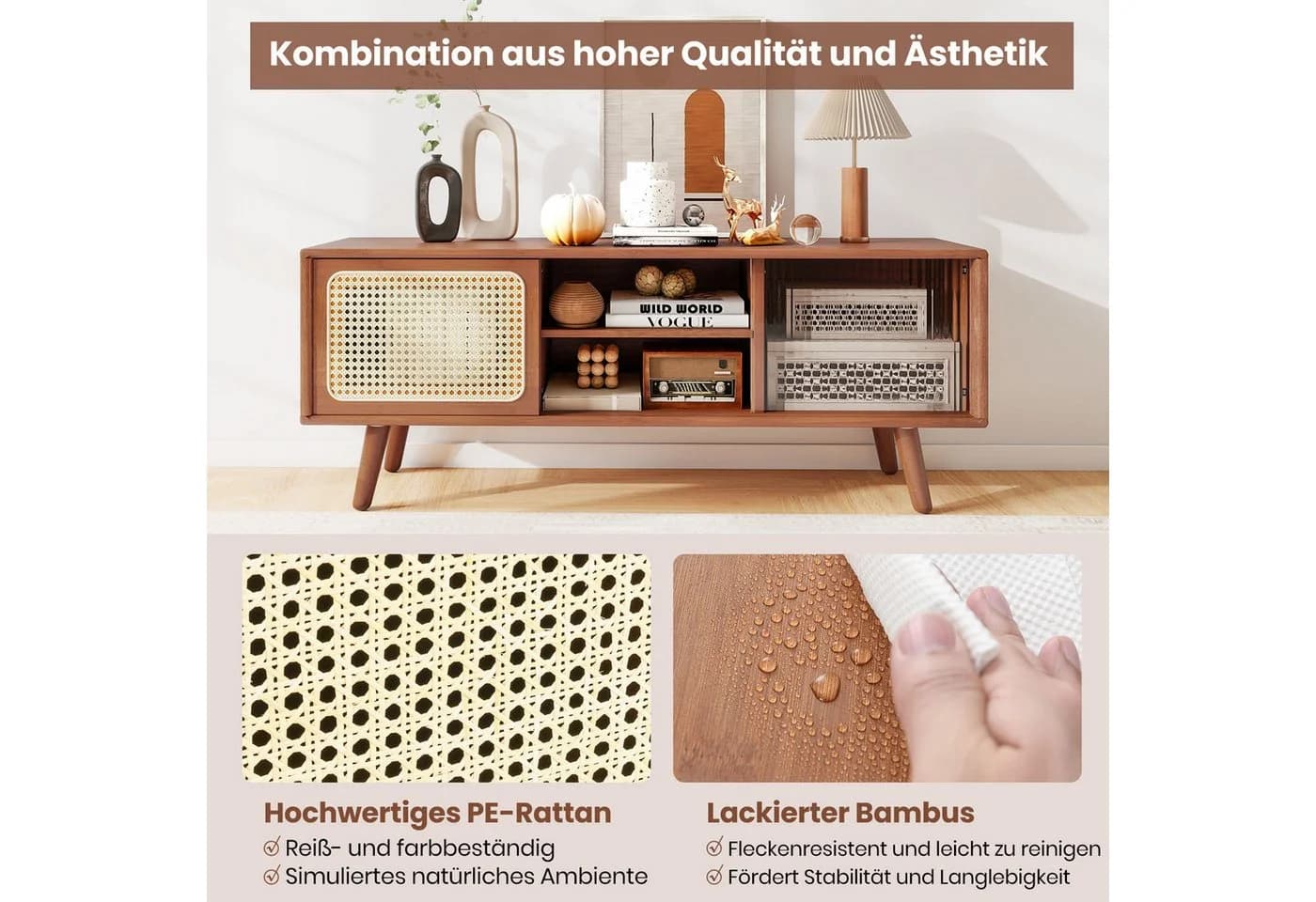 COSTWAY TV-Schrank Braun Bambus - Bild 3