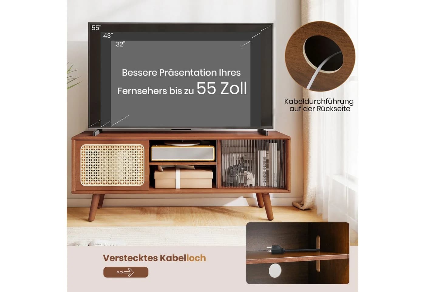 COSTWAY TV-Schrank Braun Bambus - Bild 4