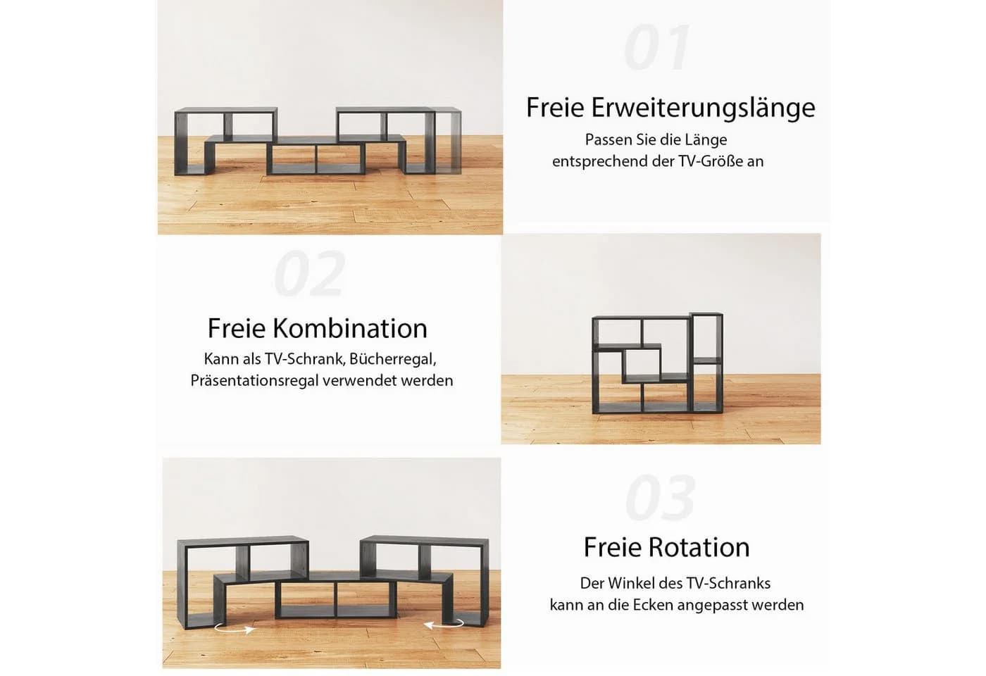COSTWAY TV-Schrank Eckregal 3-teilig ausziehbar frei kombinierbar - Bild 3