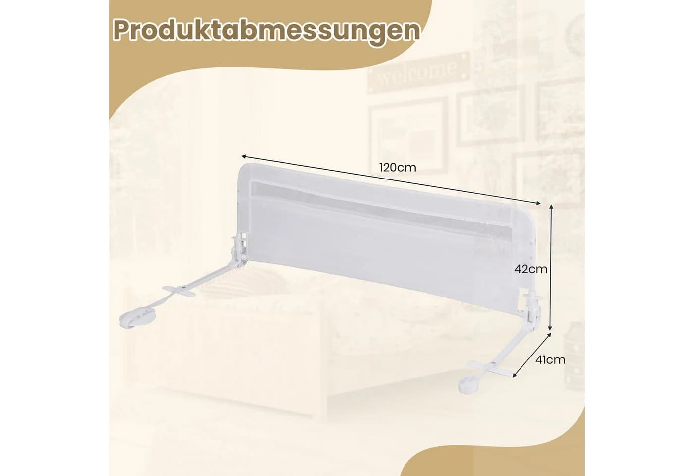 COSTWAY Bettschutzgitter Grau/Weiß mit Sicherheitsgurt
