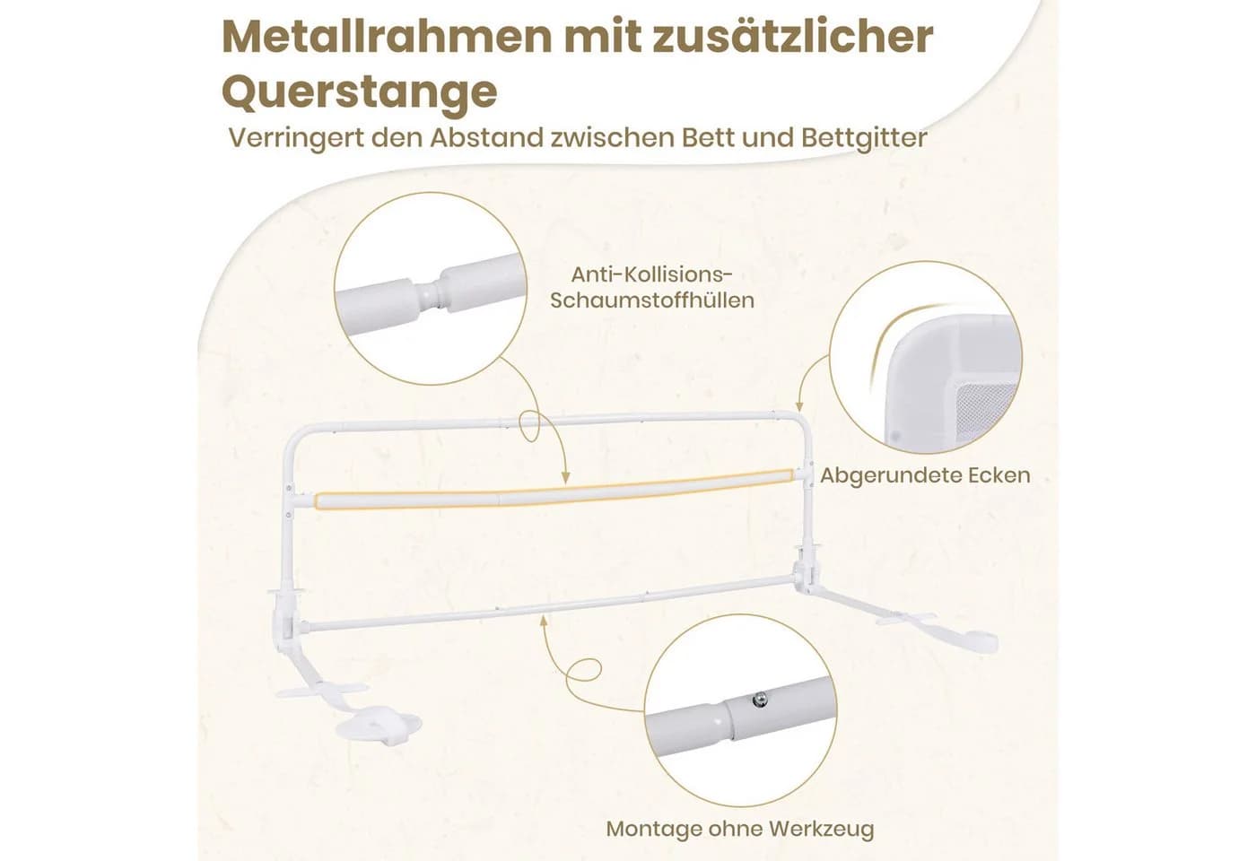 COSTWAY Bettschutzgitter Grau/Weiß mit Sicherheitsgurt - Bild 3