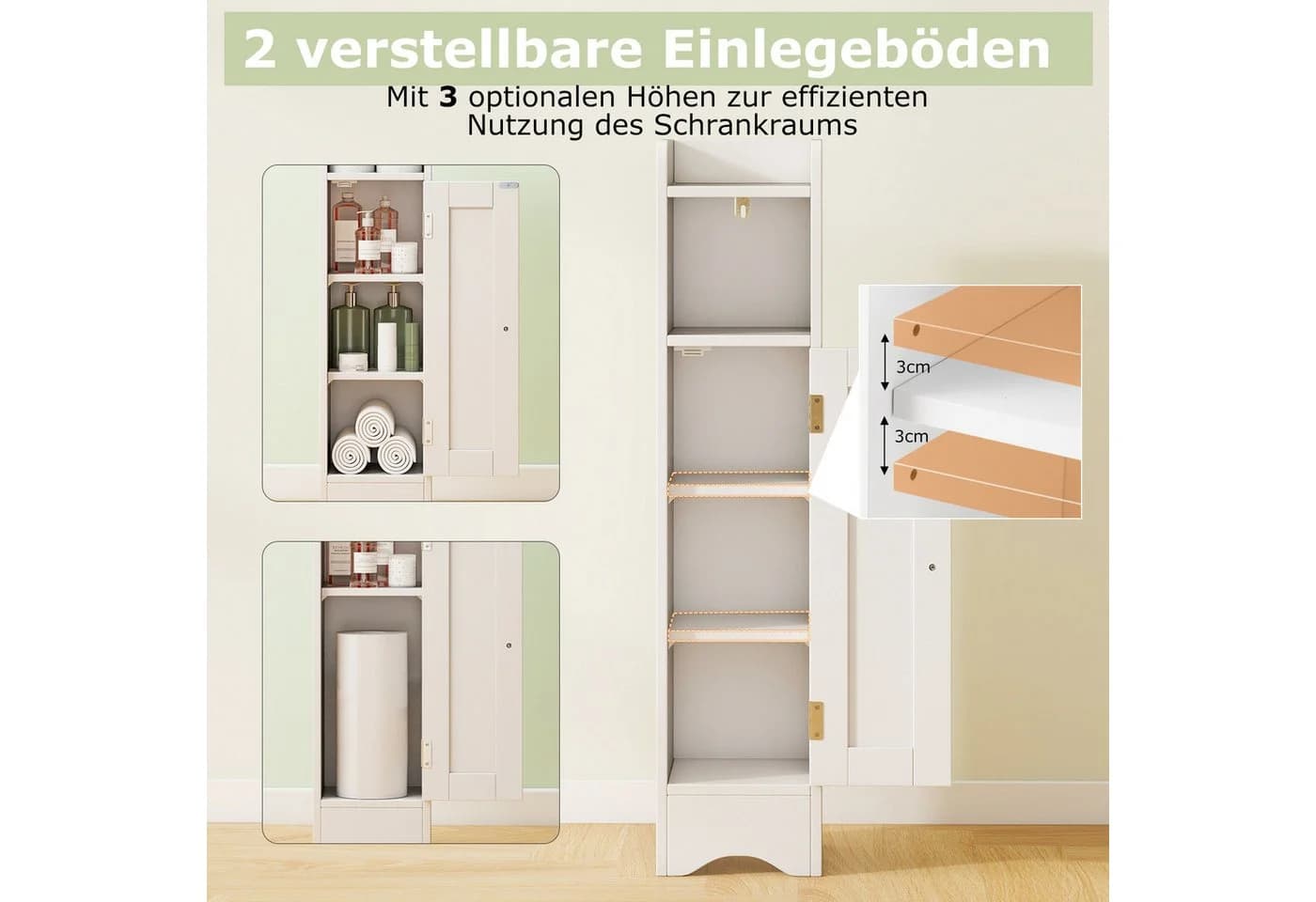 COSTWAY Badezimmerschrank schmal mit verstellbaren Ablagen, weiß - Bild 3