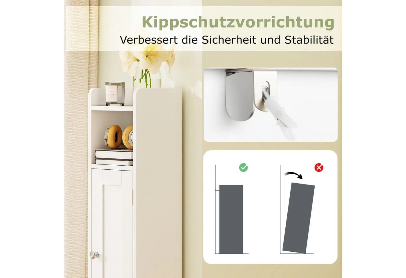 COSTWAY Badezimmerschrank schmal mit verstellbaren Ablagen, weiß - Bild 5