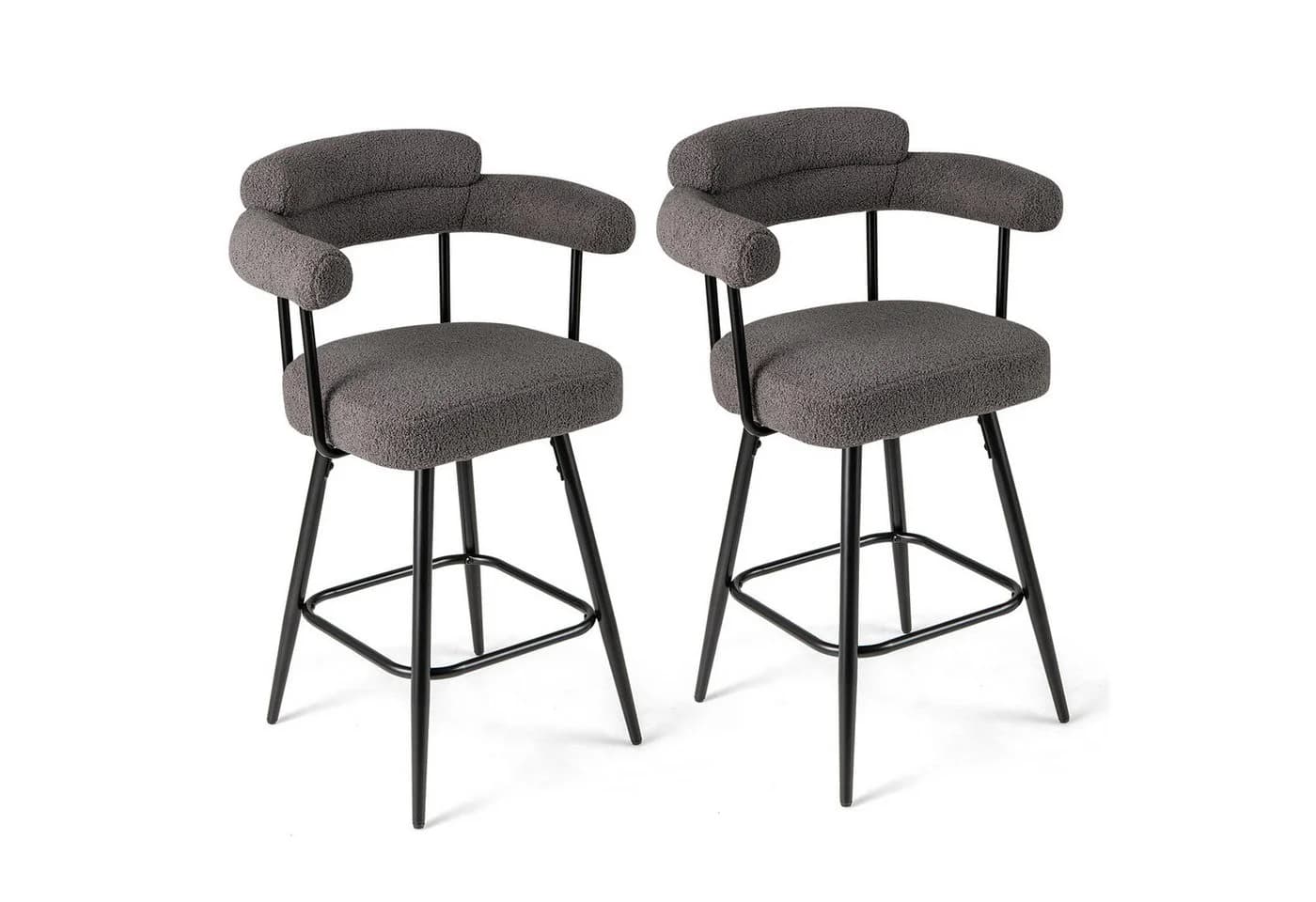 COSTWAY Barhocker 2er Set Grau/Schwarz Gepolstert Drehbar - Bild 2
