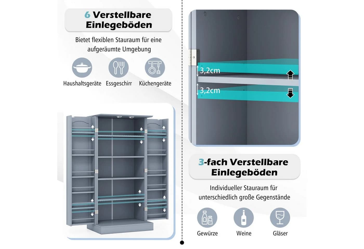 COSTWAY Küchenbuffet Küchenschrank Vorratsschrank Weiß - Bild 4