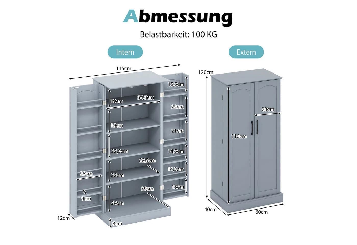 COSTWAY Küchenbuffet Küchenschrank Vorratsschrank Weiß - Bild 5