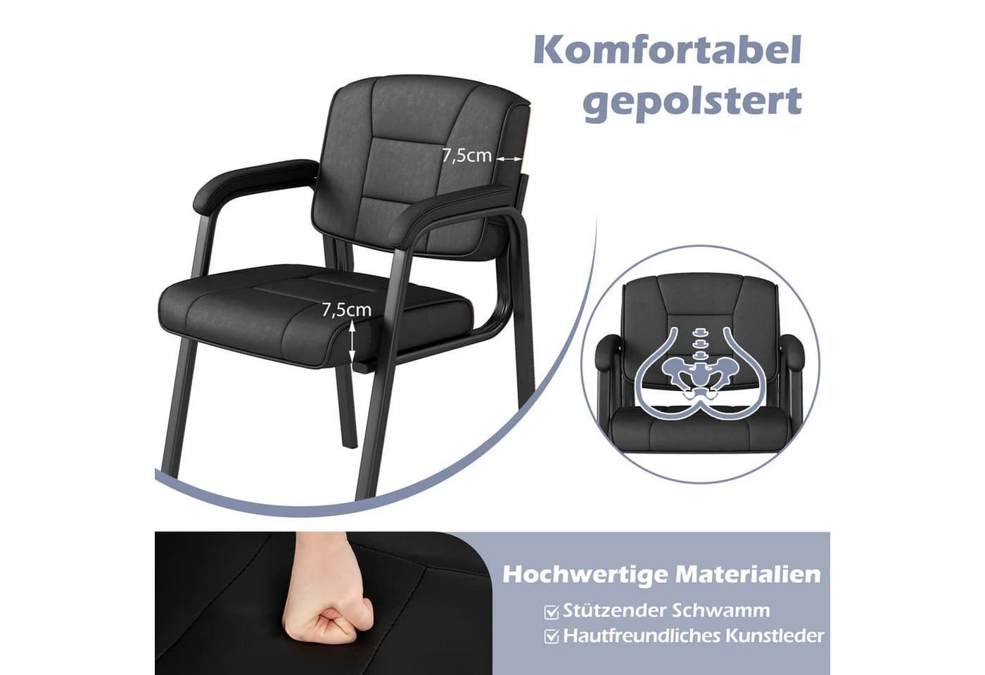 COSTWAY Bürostuhl Schwarz mit gepolsterten Armlehnen - Bild 3